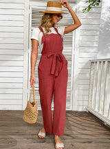 Retro Wide-legged Lace-up Bib Pants