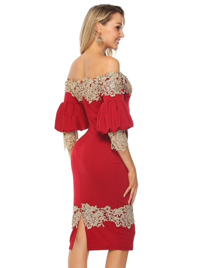 Off the Shoulder Lace Short Sleeve Dress