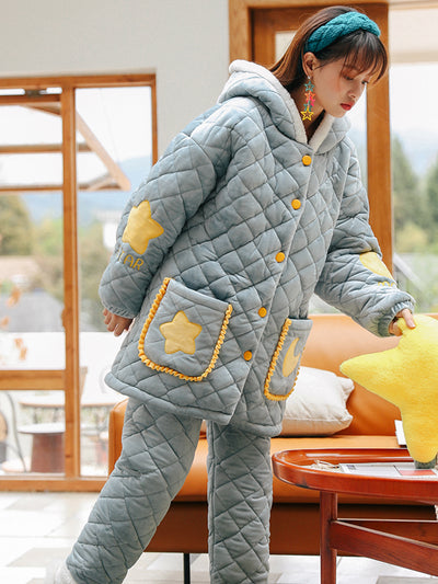 Green Star Moon Thickened Cashmere Three-layer Cotton-padded Jacket