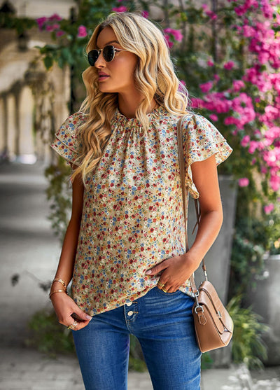 Loose Casual Floral Round Neck Shirt