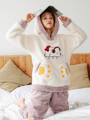 Purple Music Pig Coral Velvet Pajamas Thicken Warm Cationic