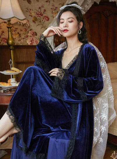 Long-sleeved Velvet Sexy Nightgown for Women
