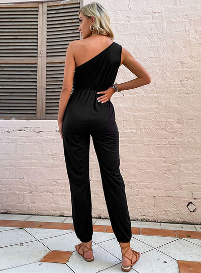 Rope-pulled One-shoulder Bundle-foot Jumpsuit