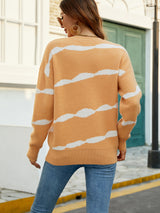 Turtleneck Printed Striped Color Matching Sweater
