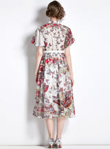 Collar Butterfly Print Short Sleeve Dress