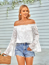 Casual Solid Color Off Shoulder Long Sleeve Chiffon