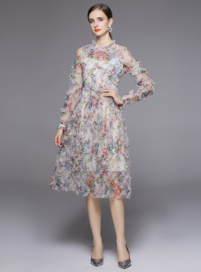 Women Chiffon Floral Cake Dress