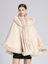Wool Collar Hooded Shawl Large Size Loose Cloak