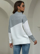 Irregular Sleeve Contrast Color Pullover Sweater