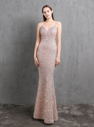 Sexy Long Style Straps Sequins Party Dress
