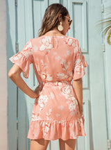 Round Neck Floral Flounce Dress