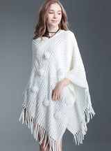 Fringed Sweater Fur Ball Shawl Cape Knitted Shawl