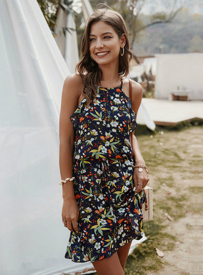 Casual Sleeveless Ruffles Above Knee Mini Floral Dress