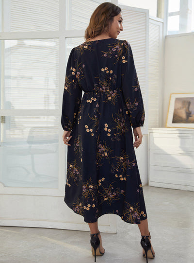 V-neck Printed Leisure Holiday Dress