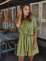 Short Sleeve Button Jumpsuits