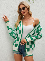Plaid Color Matching Sweater Cardigan