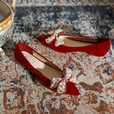 Women Red Bow Pearls Shoes