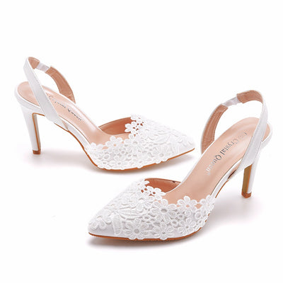 Lace Pointed High Heels Sandals