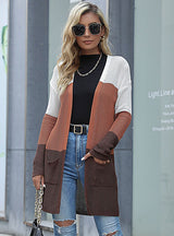 Long Sleeve Color Matching Knitted Cardigan Sweater Coat
