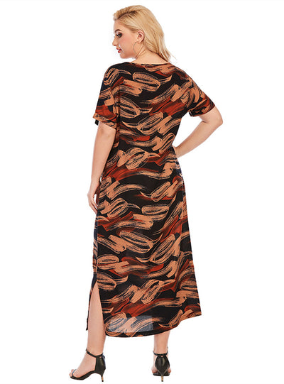 Casual V-neck Short Sleeve Printed Stitching Dress