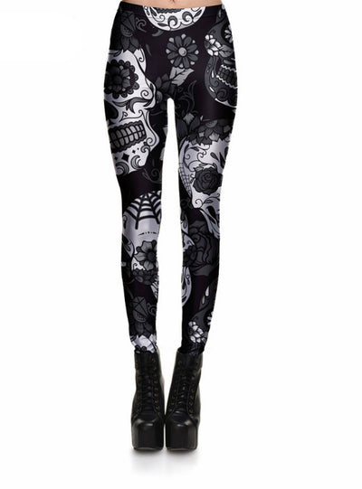 Black&White skull mas Legging Digital Print Pants