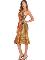 Sexy Suspender Backless Sequined Dress