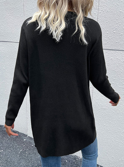 Casual Long Sleeve Black Sweater Cardigan Coat