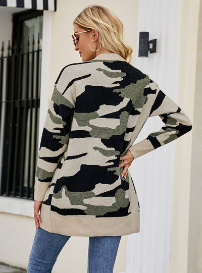 Long Camouflage Cardigan Coat Sweater