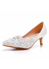 5 cm Lace Flower Beaded Wedding Shoes