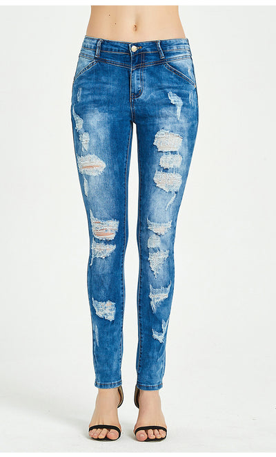 Women Stretch holes Jeans Pant