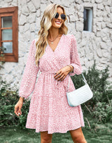 Chiffon Print Long Sleeve V-neck Dress