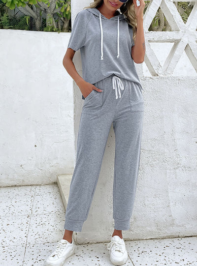Leisure T-shirt Hoodie Pants Two-piece Suit