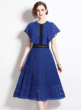 Flying-sleeve Lace Hollow Slim Dress