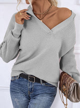 Solid Color Pullover Lantern Sleeve Sweater