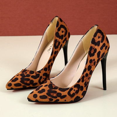 Leopard Print Shallow Heel Pointed High Heels