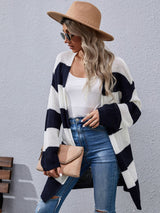 Knitted Cardigan Long Sleeve Striped Sweater Coat