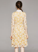 Women Yellow Lace 3/4 Sleeves