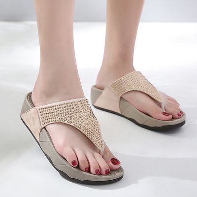 Rhinestones Thick Bottom Flip-flops Sloping