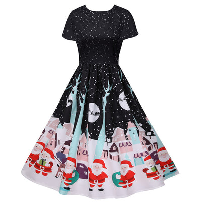 Christmas Short Sleeve Printed Dress