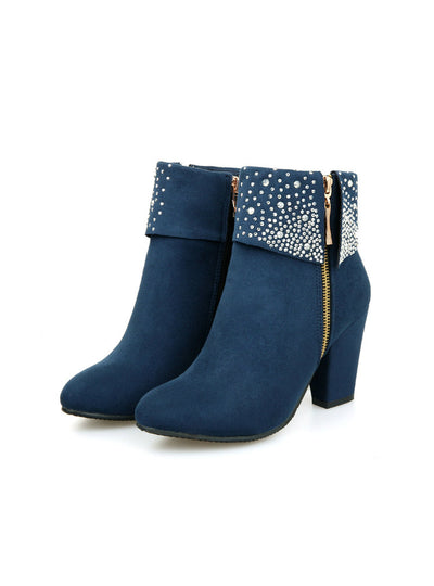 Women Boots Fashion Thick High Heels Boots Crystal