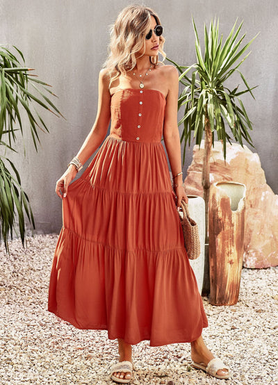Solid Color Tube Top Big Swing Dress