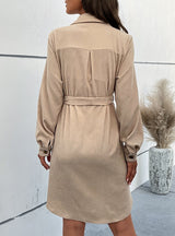 Long Sleeve Shirt Solid Color Retro Corduroy Dress