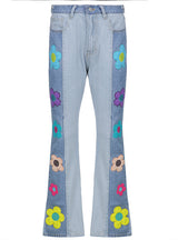Embroidered Flower Pattern Color Matching Jeans