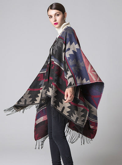 Geometric Rhombic Lengthened Cape With Split Shawl