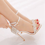 11cm High-heeled PU Sandals Wedding Shoes