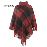 Collar Tassel Cape Shawl Plaid Loose Coat