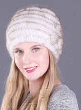 Ladies Mink Wool Knitted Hat Flower Decoration