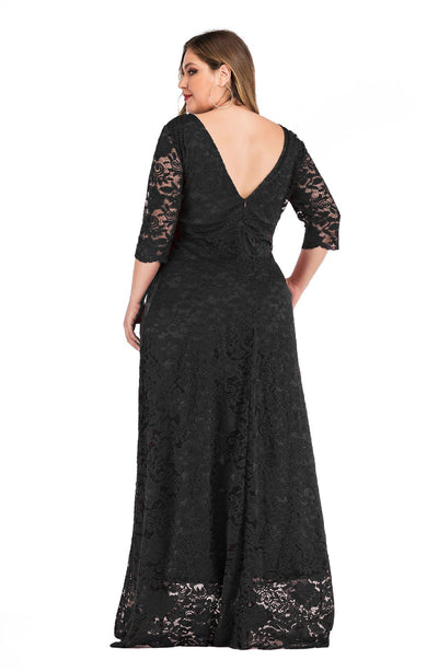 Large Size 3/4 Sleeve Long Lace Dress