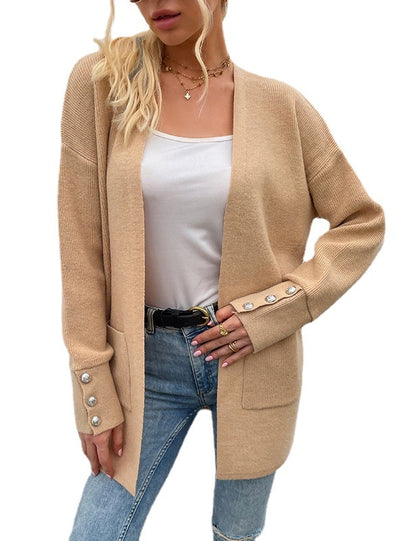 Solid Color Medium and Long Knitted Cardigan
