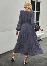 Printed Lantern Sleeve Round Neck Dress